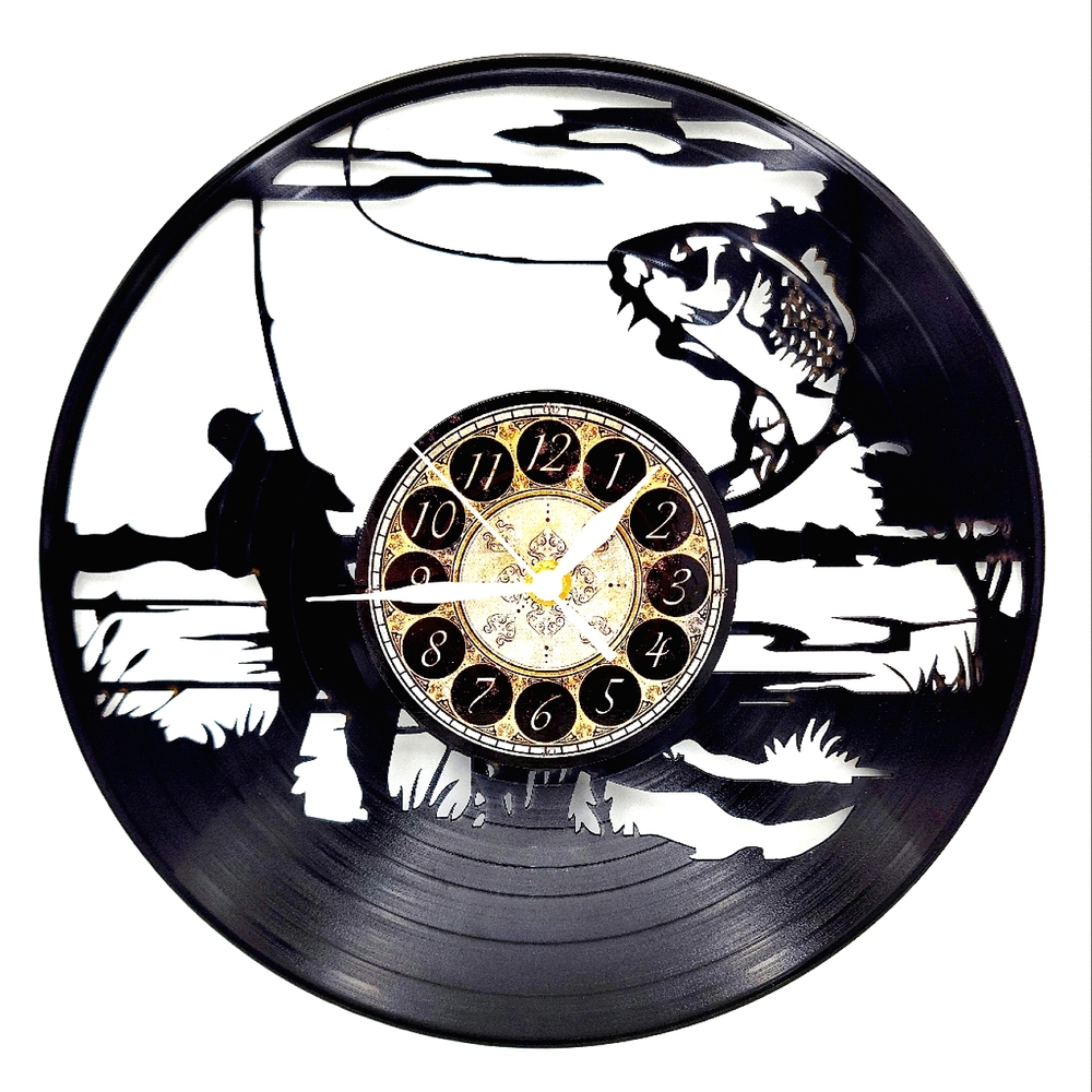 FISHING vinyl record clock